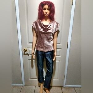 Vintage 90's Olivia Klein Pink Satin Drapes Asymmetric Top.